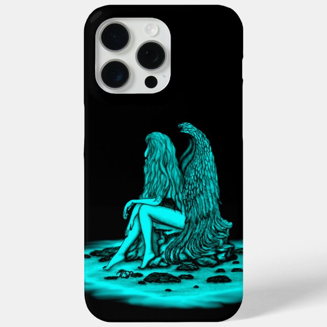 Angel , lost in thought , black and green Design Case-Mate iPhone Case (Back)