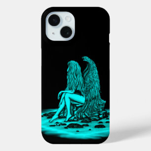 Angel , lost in thought , black and green Design iPhone 15 Case