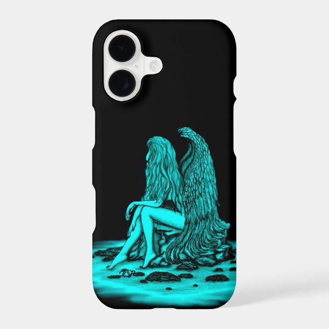 Angel , lost in thought , black and green Design iPhone Case (Back)