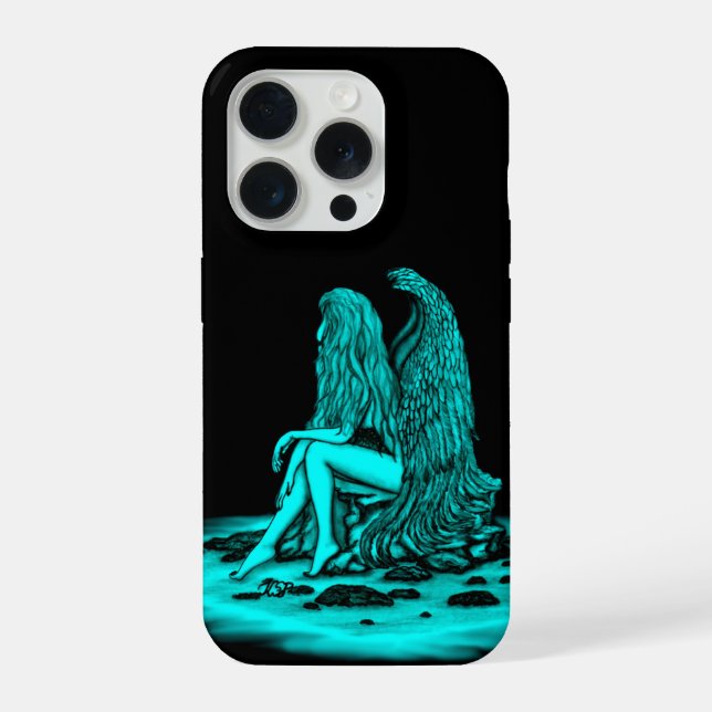 Angel , lost in thought , black and green Design iPhone Case (Back)