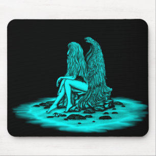 Angel , lost in thought , black and green Design Mouse Pad