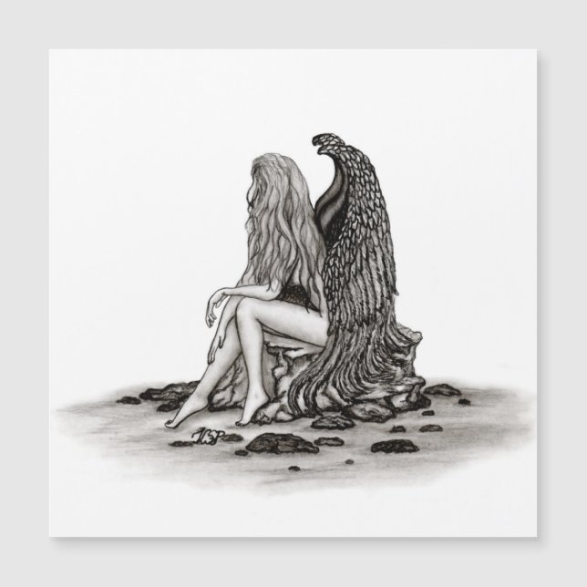 Angel , lost in thought , black and white Design (Front)