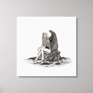 Angel , lost in thought , black and white Design Canvas Print