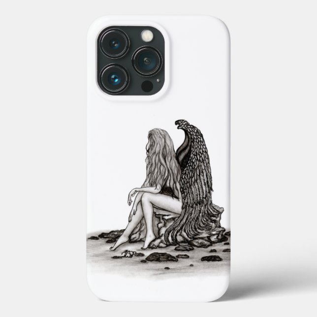 Angel , lost in thought , black and white Design Case-Mate iPhone Case (Back)
