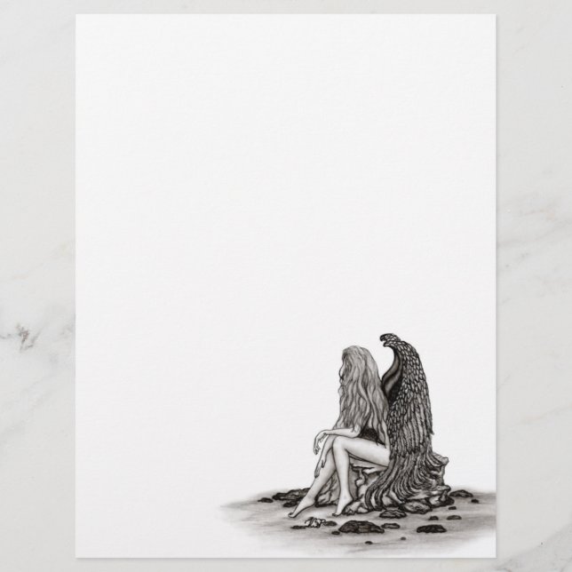 Angel , lost in thought , black and white Design Custom Letterhead (Front)