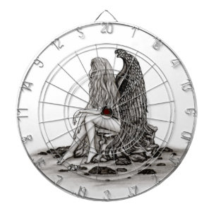 Angel , lost in thought , black and white Design Dartboard