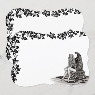 Angel , lost in thought , black and white Design Invitation