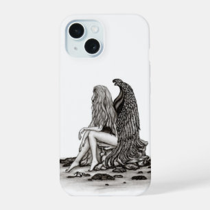 Angel , lost in thought , black and white Design iPhone 15 Case