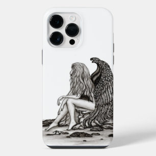 Angel , lost in thought , black and white Design iPhone 14 Pro Max Case