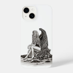 Angel , lost in thought , black and white Design iPhone 14 Case