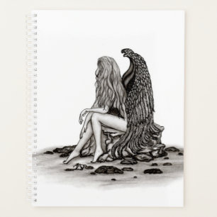 Angel , lost in thought , black and white Design Planner
