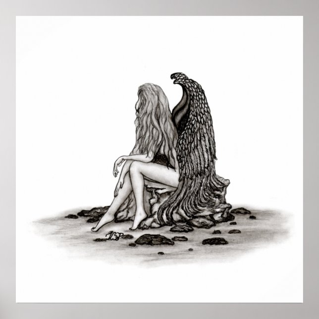 Angel , lost in thought , black and white Design Poster (Front)
