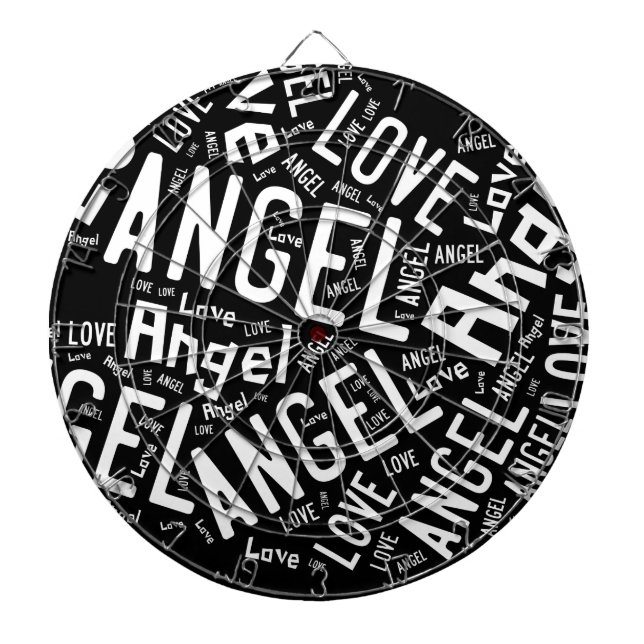 Angel Love Dove, White on Black Dartboard (Front)