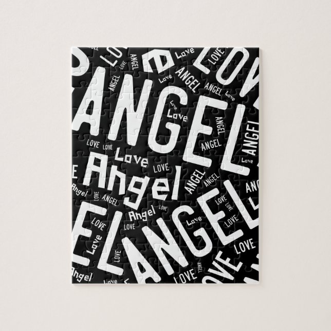 Angel Love Dove, White on Black Jigsaw Puzzle (Vertical)