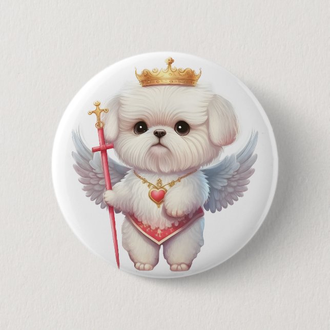 Angel Maltese Puppy, Maltes dog lovers and owners 6 Cm Round Badge (Front)