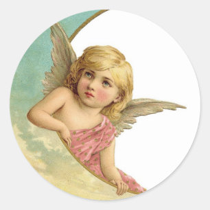 Angel Moon Classic Round Sticker