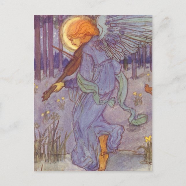 Angel Musician Playing a Violin, Vintage Music Postcard (Front)