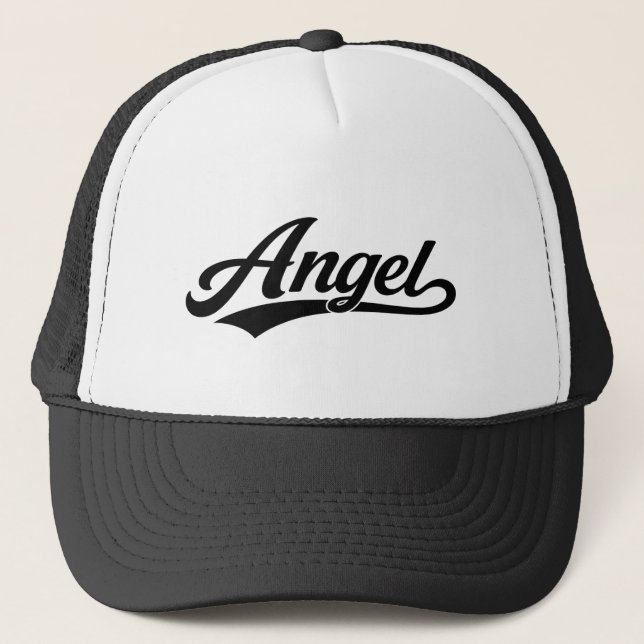 Angel name first last family gifts trucker hat (Front)
