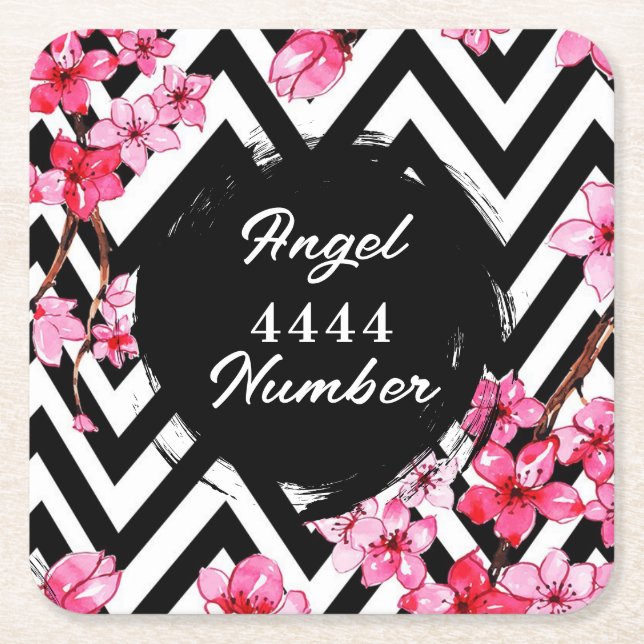 Angel Numberr "4444"  Square Paper Coaster (Front)