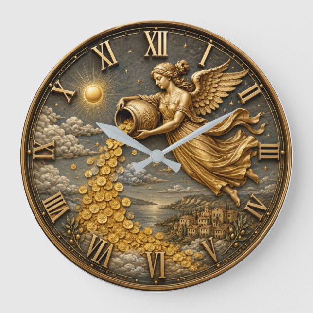 Angel of Abundance  Prosperity & Wealth Gift Large Clock (Front)