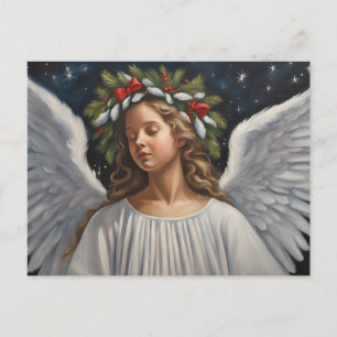 Angel of Christmas with Beautiful Wreath Holiday Postcard
