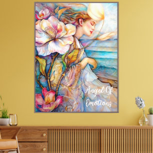 Angel Of Emotions Turquoise Stretched Canvas Print