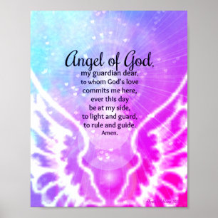 Angel of God Pink Purple Watercolor Wings Prayer Poster