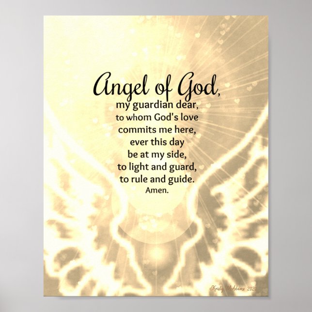 Angel of God Prayer Amber Yellow Watercolor Poster (Front)
