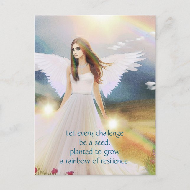 Angel of Hope Rainbow Inspiration Quote Art Postcard (Front)