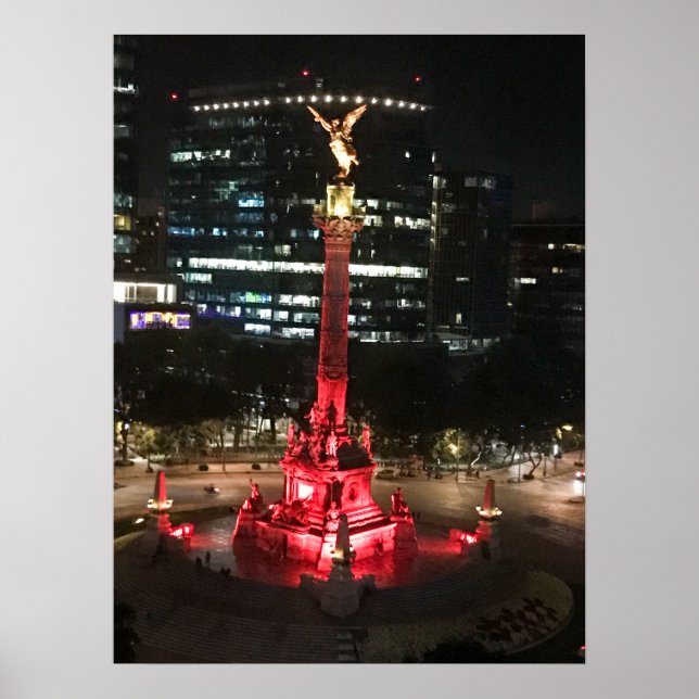 Angel of Independence Lit Red, Mexico City Poster (Front)