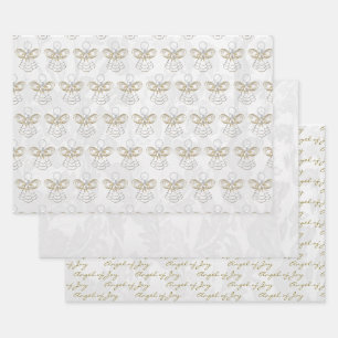 Angel of Joy, Gold Filigree, White Pearls & Lace Wrapping Paper Sheet
