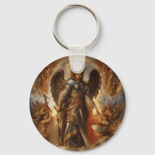 Angel Of Protection In Watercolor Armour Key Ring