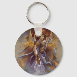 Angel Of Protection In Watercolor Lavender Key Ring