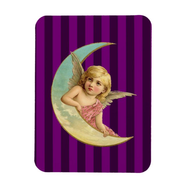 Angel on a crescent moon vintage image magnet (Vertical)