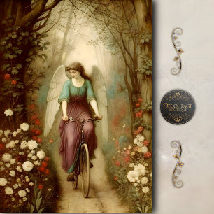 Angel on Bicycle Vintage Garden Art Decoupage Tissue Paper