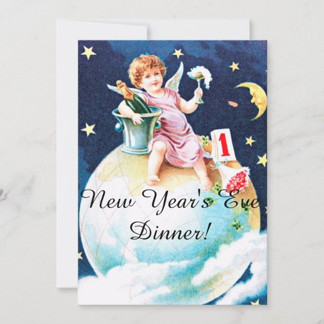 Angel on Earth with Flowers New Year's Eve Party Invitation (Front)