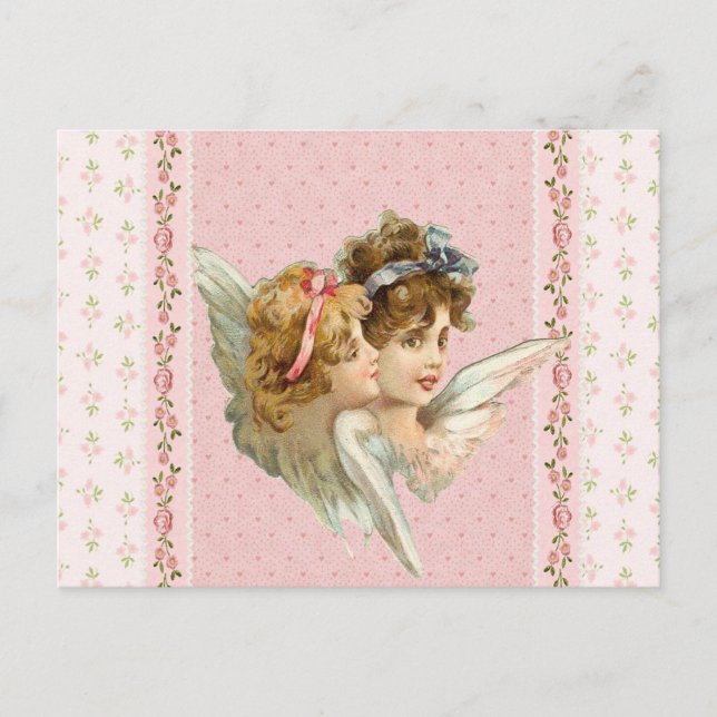 Angel on pink flowered background. postcard (Front)