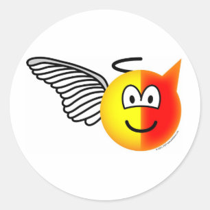 Angel or devil emoticon classic round sticker