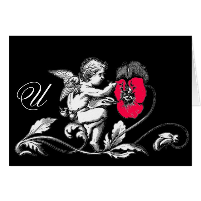 ANGEL PAINTING A PINK FLOWER  MONOGRAM (Front Horizontal)