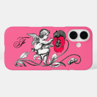 ANGEL PAINTING A PINK FLOWER,MONOGRAM