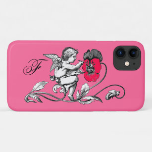 ANGEL PAINTING A PINK FLOWER, MONOGRAM Case-Mate iPhone CASE