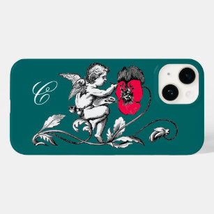 ANGEL PAINTING A PINK FLOWER,MONOGRAM ,Green Case-Mate iPhone 14 Case