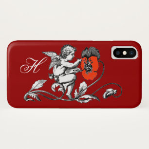 ANGEL PAINTING A RED FLOWER,MONOGRAM ,Red Case-Mate iPhone Case