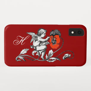ANGEL PAINTING A RED FLOWER,MONOGRAM ,Red iPhone XR Case