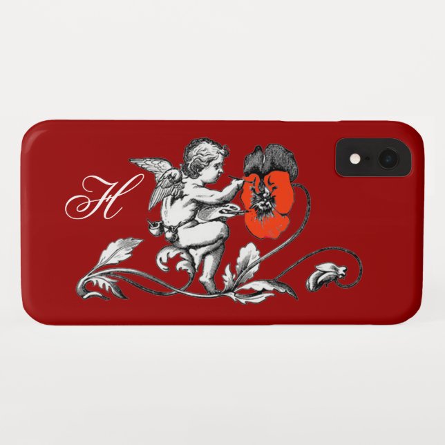 ANGEL PAINTING A RED FLOWER,MONOGRAM ,Red Case-Mate iPhone Case (Back (Horizontal))