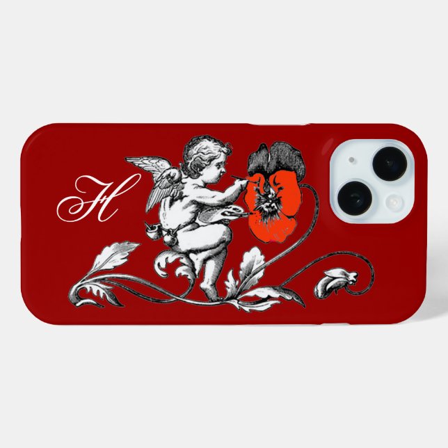 ANGEL PAINTING A RED FLOWER,MONOGRAM ,Red Case-Mate iPhone Case (Back (Horizontal))