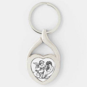 ANGEL PAINTING FLOWER Metal Keychain