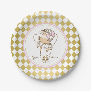Angel Paper Plates-Gold & Pink Plate