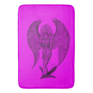 Angel , Pencil Art , black and pink design Bath Mat