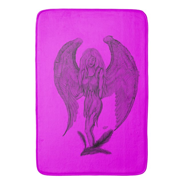 Angel , Pencil Art , black and pink design Bath Mat (Front Vertical)